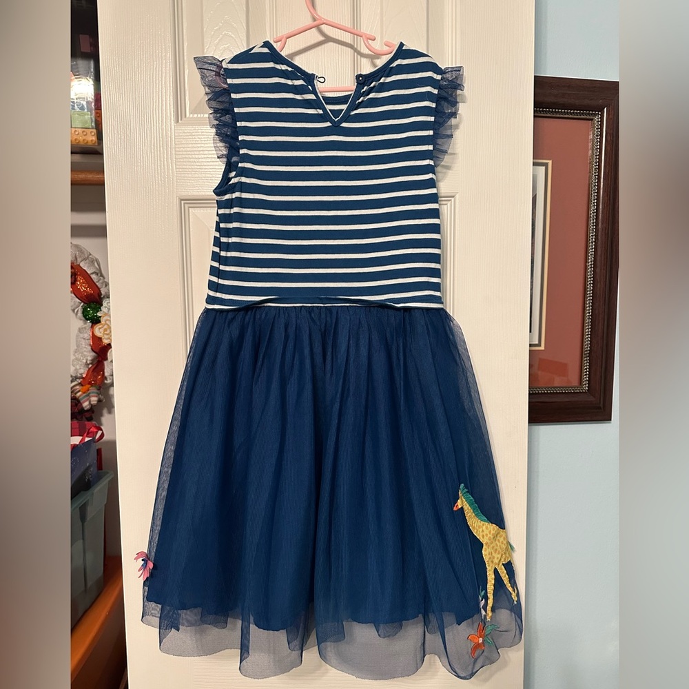 Mini Boden Blue Striped Appliqué Dress with Tulle Skirt - Picture 3 of 7